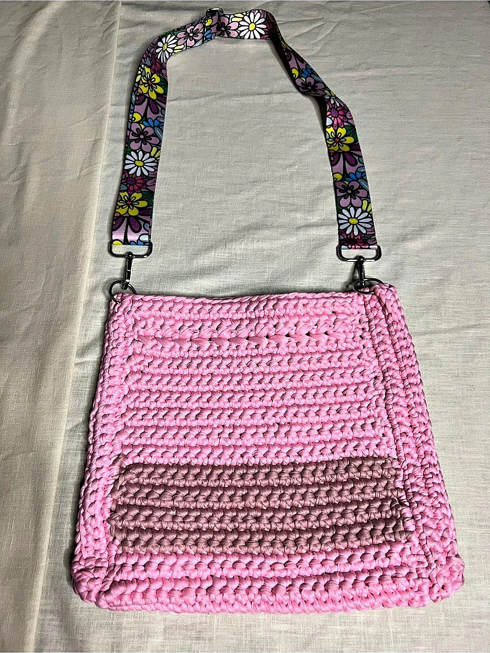 Crochet Floral Shoulder Bag in Pink & Purple Like New